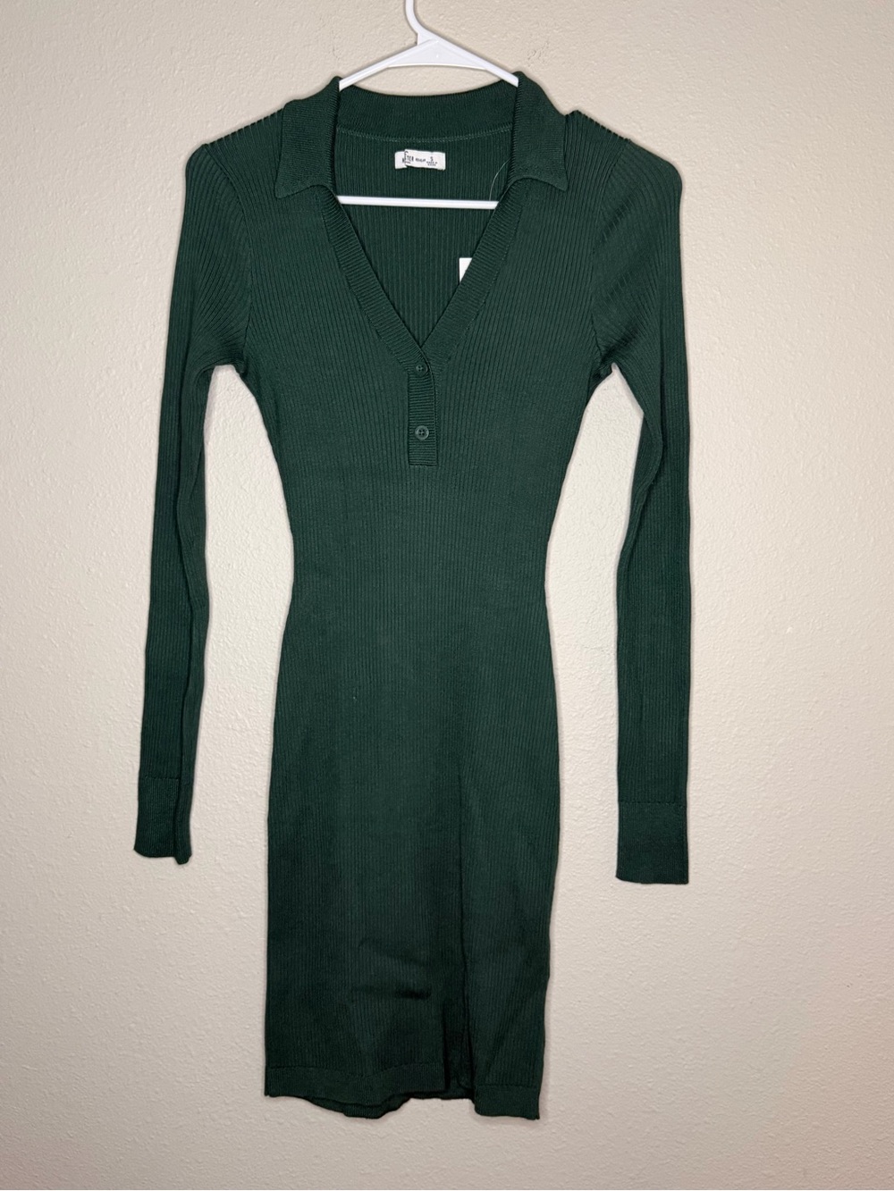 NWT HOLLISTER Ladies Green Sweater Mini Dress Ribbed Collared Dress Small